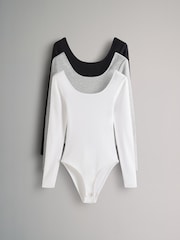 The Set Grey/Black/White 3 Pack Ribbed Long Sleeve Bodysuits - Image 1 of 11
