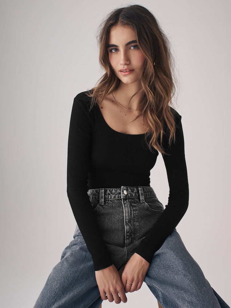 The Set Grey/Black/White 3 Pack Ribbed Long Sleeve Bodysuits - Image 4 of 11