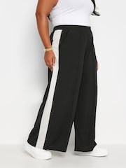 Yours Curve Black Side Stripe Wide Leg Trousers - Image 1 of 4
