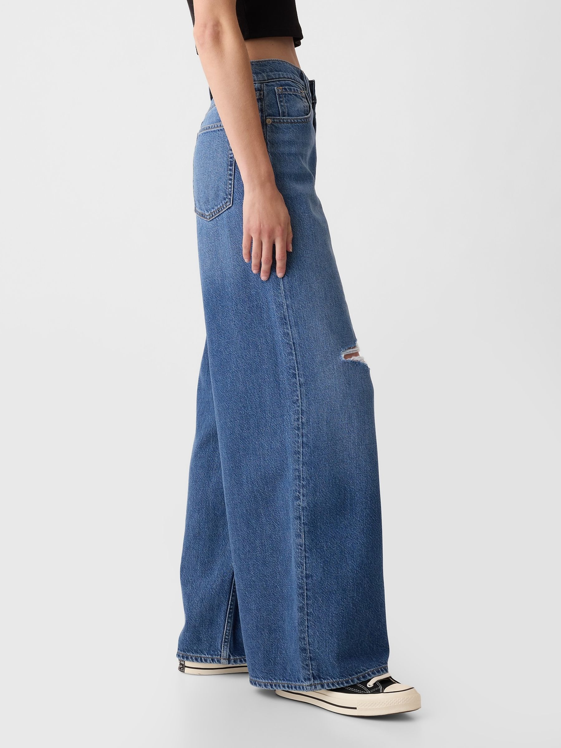 Buy Gap Blue Distressed Knee Mid Rise UltraSoft Baggy Jeans from