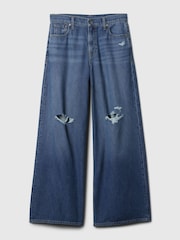 Gap Blue Distressed Knee Mid Rise UltraSoft Baggy Jeans - Image 6 of 7