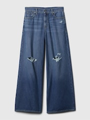 Gap Blue Distressed Knee Mid Rise UltraSoft Baggy Jeans - Image 8 of 10
