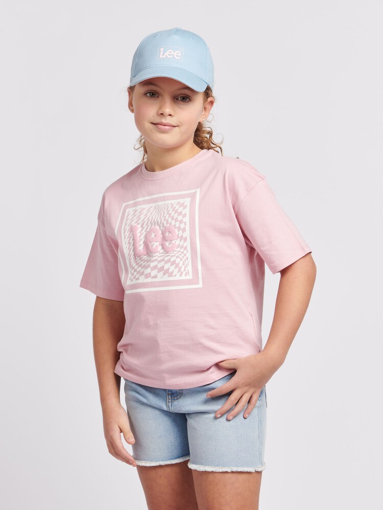 Lee Pink Girls Boxy Fit 100% Cotton Check Graphic T-Shirt - Image 1 of 9