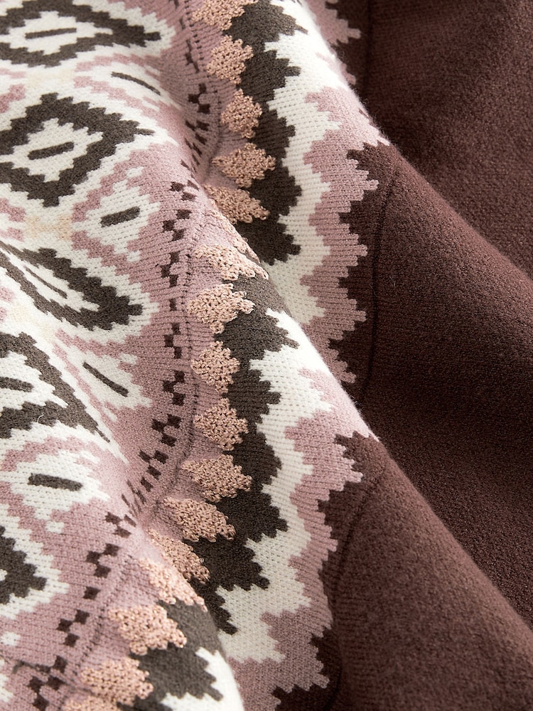 Berry Red Fairisle Pattern Compact Cosy Crew Neck Jumper With Side Split Detail - Image 14 of 14