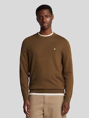 Lyle & Scott Tan Brown Cotton Merino Crew Neck Jumper - Image 1 of 5