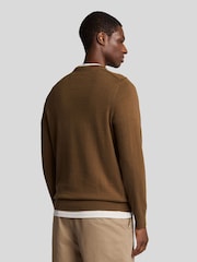Lyle & Scott Tan Brown Cotton Merino Crew Neck Jumper - Image 3 of 5