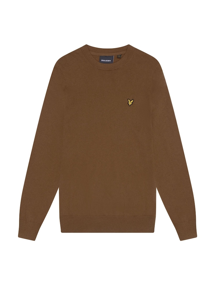 Lyle & Scott Tan Brown Cotton Merino Crew Neck Jumper - Image 5 of 5