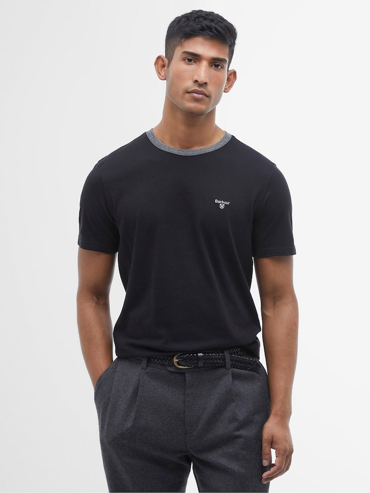 Barbour® Black Marlton Contract Collar 100% Cotton T-Shirt - Image 1 of 6