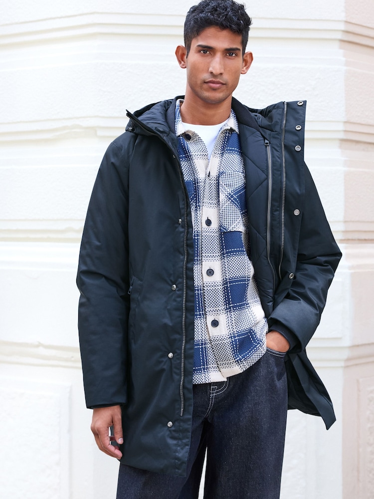 Темно-синий - Waterproof Padded 3 in 1 Signature Hooded Coat - Image 1 of 10