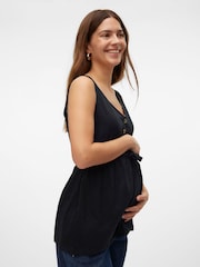 Mamalicious Black Maternity Button Front Sleeveless 100% Cotton Dress With Nursing Function - Image 1 of 6
