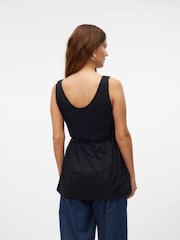 Mamalicious Black Maternity Button Front Sleeveless 100% Cotton Dress With Nursing Function - Image 2 of 6