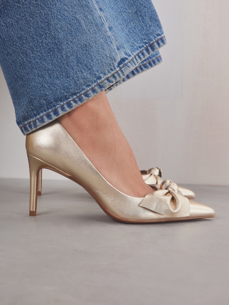 Gold Forever Comfort® Leather Bow Mid Court Shoes - Image 1 of 9