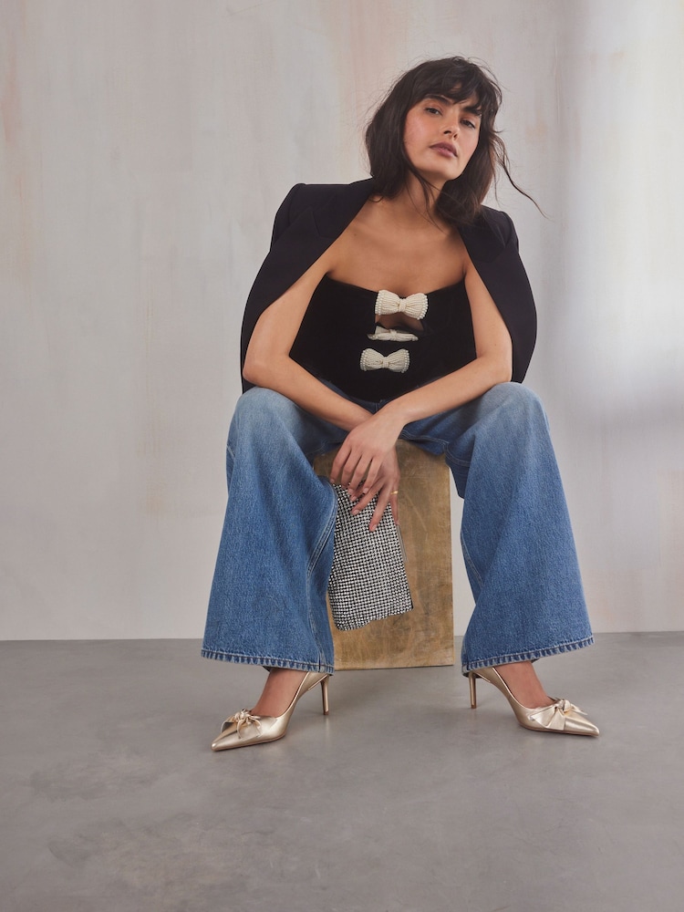 Gold Forever Comfort® Leather Bow Mid Court Shoes - Image 2 of 9