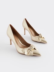 Gold Forever Comfort® Leather Bow Mid Court Shoes - Image 5 of 9