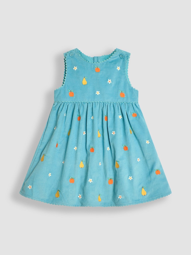JoJo Maman Bébé Duck Egg Blue Fruit Embroidered Cord Dress - Image 1 of 3