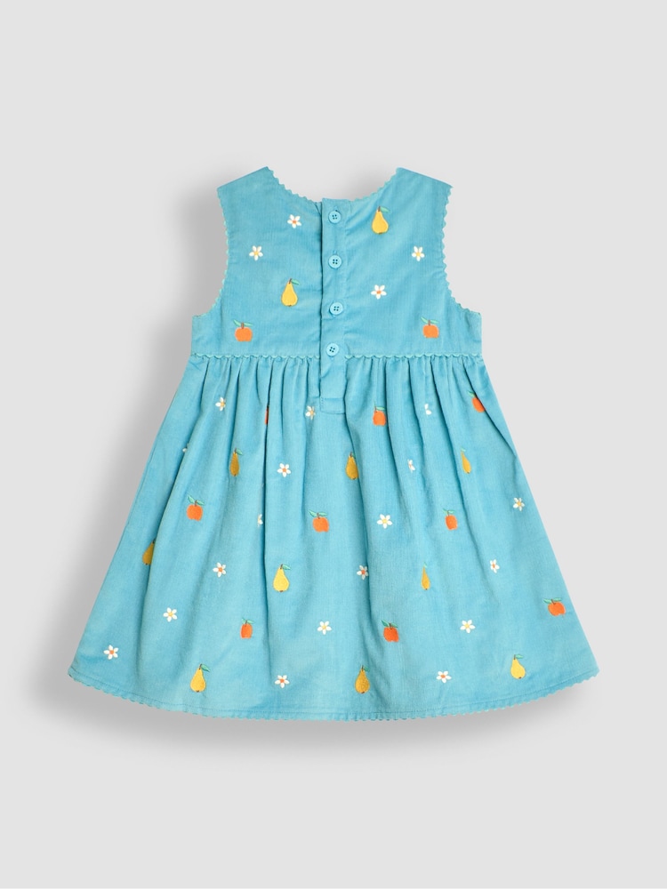 JoJo Maman Bébé Duck Egg Blue Fruit Embroidered Cord Dress - Image 2 of 3