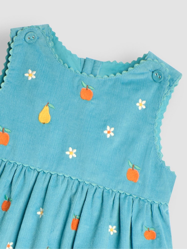 JoJo Maman Bébé Duck Egg Blue Fruit Embroidered Cord Dress - Image 3 of 3 JoJo Maman Bébé Duck Egg Blue Fruit Embroidered Cord Dress - Image 3 of 3