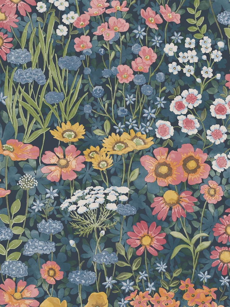 Graham & Brown Blue Wallflower Wallpaper Sample - Image 2 of 3