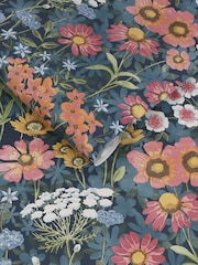 Graham & Brown Blue Wallflower Wallpaper Sample - Image 3 of 3
