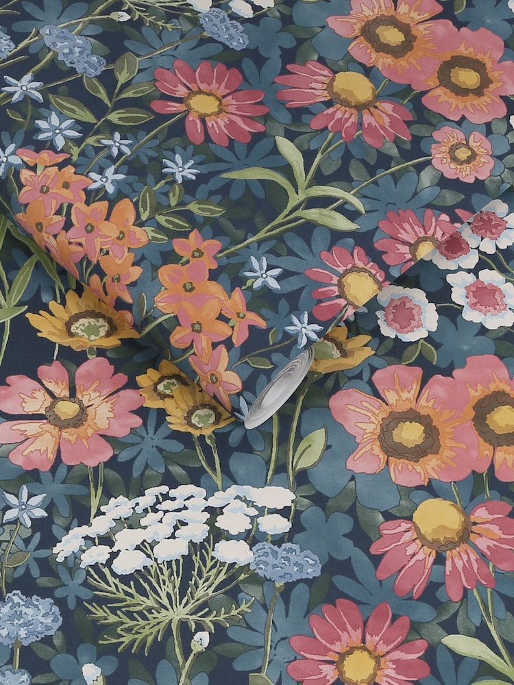 Graham & Brown Blue Wallflower Wallpaper Sample - Image 3 of 3