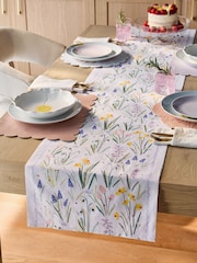 Lilac Purple Lila Floral 100% Cotton Dining Table Runner - Image 1 of 4