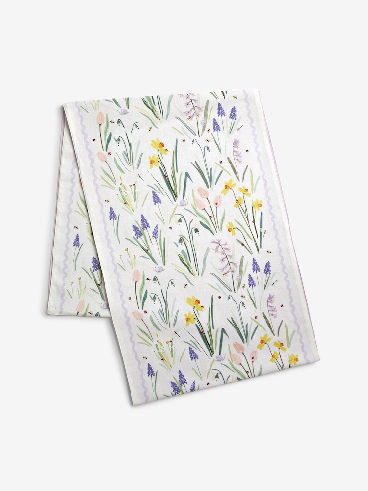 Lilac Purple Lila Floral 100% Cotton Dining Table Runner - Image 4 of 4