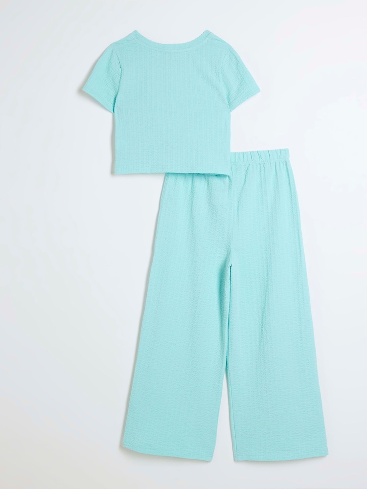 River Island Blue Girls Wrap Top and Palazzo Trousers Set - Image 2 of 4 River Island Blue Girls Wrap Top and Palazzo Trousers Set - Image 2 of 4