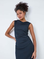 Dusk Blue Ruched Cowl Neck Midi Dress - Image 1 of 5
