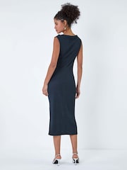 Dusk Blue Ruched Cowl Neck Midi Dress - Image 3 of 5