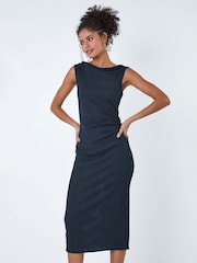 Dusk Blue Ruched Cowl Neck Midi Dress - Image 4 of 5