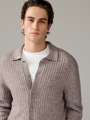Nevtralno - Regular Fit Premium Lambswool Blend Rib Texture Button Through Jumper - Slika 1 iz 8