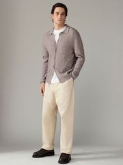 Nevtralno - Regular Fit Premium Lambswool Blend Rib Texture Button Through Jumper - Slika 2 iz 8