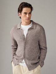Nevtralno - Regular Fit Premium Lambswool Blend Rib Texture Button Through Jumper - Slika 4 iz 8