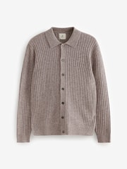 Nevtralno - Regular Fit Premium Lambswool Blend Rib Texture Button Through Jumper - Slika 6 iz 8