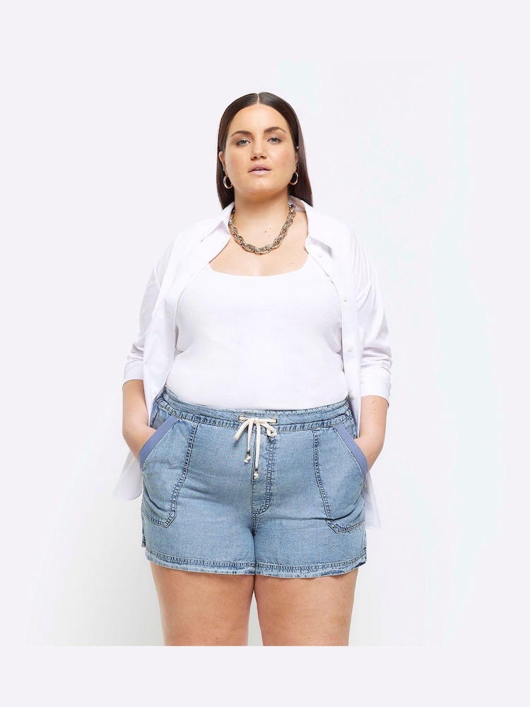 River Island Blue Curve Denim Casual Relaxed Shorts - Image 1 of 4 River Island Blue Curve Denim Casual Relaxed Shorts - Image 1 of 4