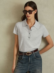 Reiss Grey Polly Cotton Blend Polo Shirt - Image 1 of 5