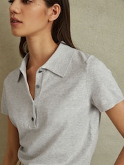 Reiss Grey Polly Cotton Blend Polo Shirt - Image 3 of 5