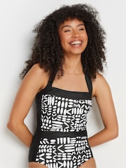 M&Co Black Print Monotone Halter Swimsuit - Image 5 of 8