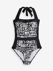 M&Co Black Print Monotone Halter Swimsuit - Image 6 of 8