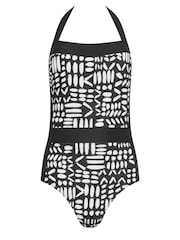 M&Co Black Print Monotone Halter Swimsuit - Image 7 of 8