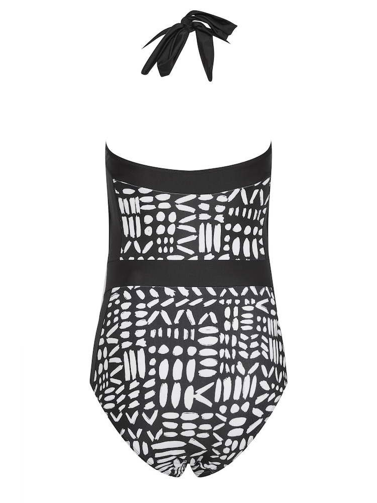 M&Co Black Print Monotone Halter Swimsuit - Image 8 of 8