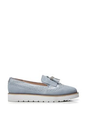 Moda in Pelle Blue Eilani Brogue Detail Eva Wedge Loafers - Image 1 of 4
