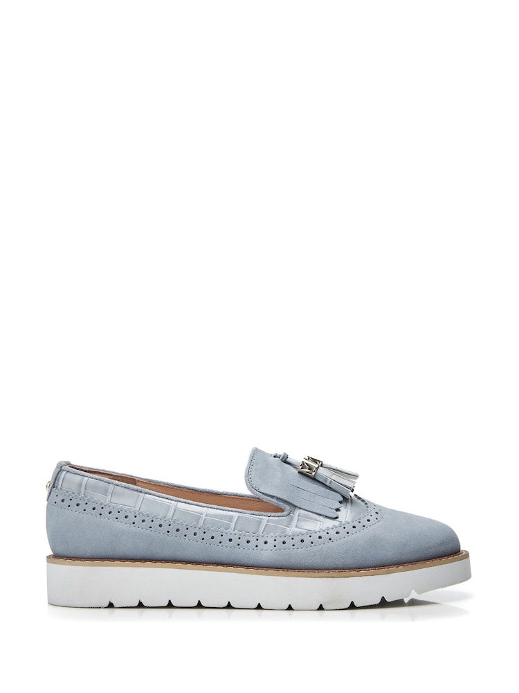Moda in Pelle Blue Eilani Brogue Detail Eva Wedge Loafers - Image 1 of 4
