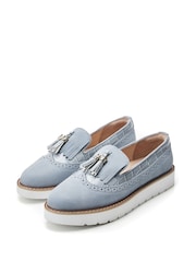 Moda in Pelle Blue Eilani Brogue Detail Eva Wedge Loafers - Image 2 of 4