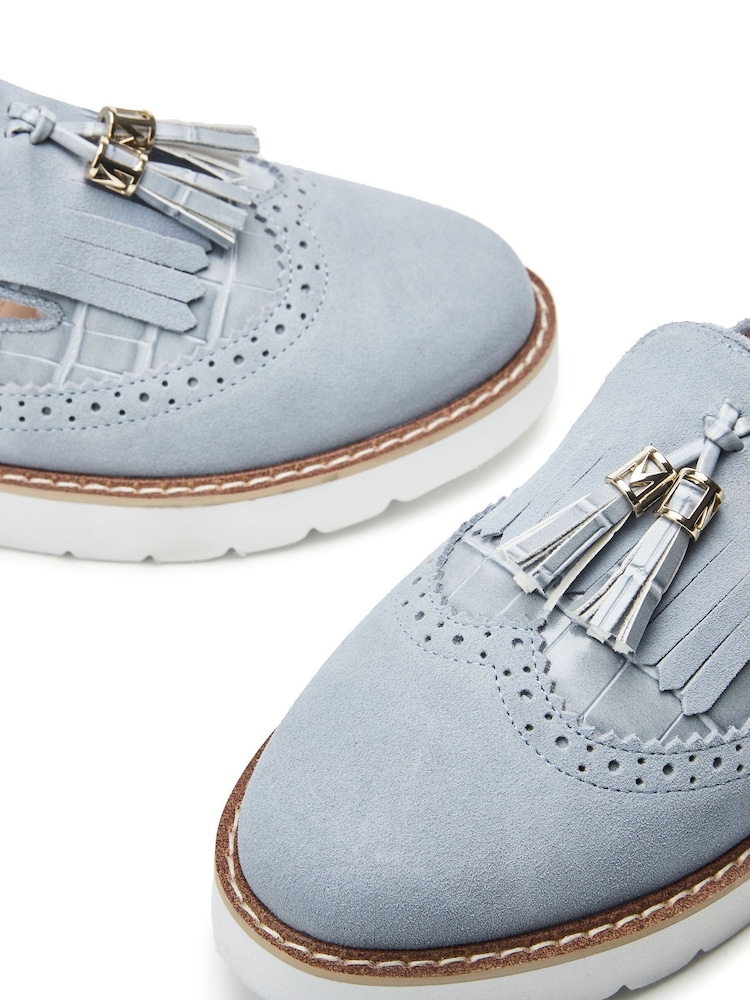 Moda in Pelle Blue Eilani Brogue Detail Eva Wedge Loafers - Image 4 of 4