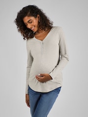 JoJo Maman Bébé Marl Grey Popper Front Jersey Maternity Top - Image 1 of 4