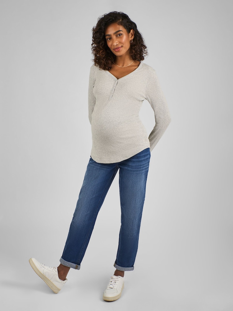 JoJo Maman Bébé Marl Grey Popper Front Jersey Maternity Top - Image 3 of 4