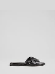 LK Bennett Black Leather Amara Flat Sliders - Image 2 of 4