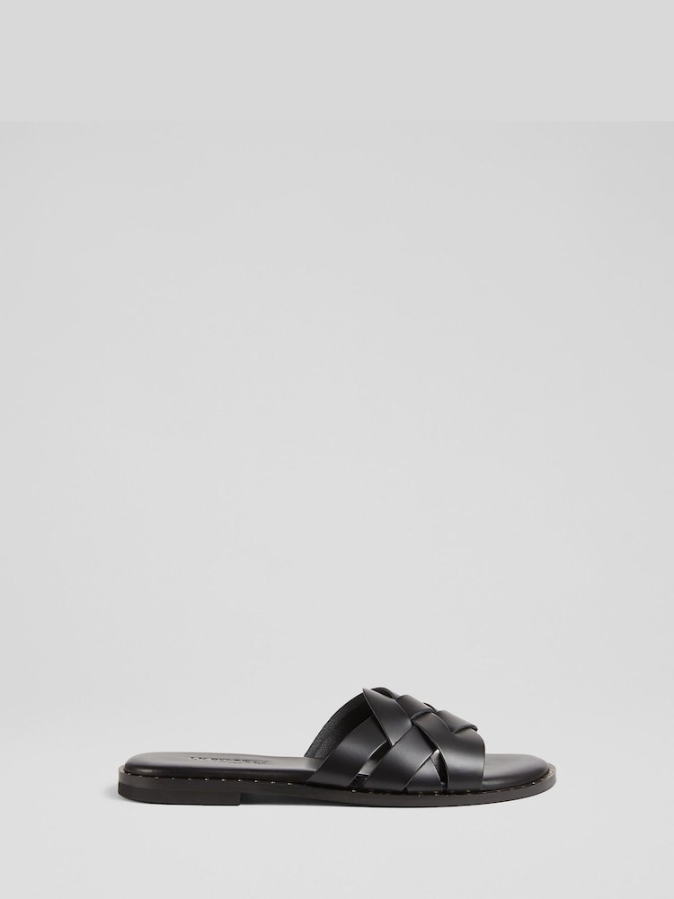 LK Bennett Black Leather Amara Flat Sliders - Image 2 of 4