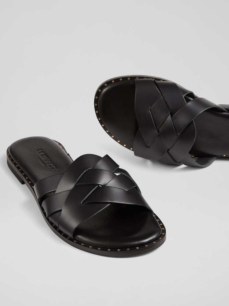 LK Bennett Black Leather Amara Flat Sliders - Image 4 of 4